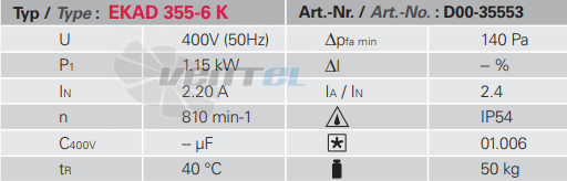 Rosenberg EKAD 355-6 К - описание, технические характеристики, графики